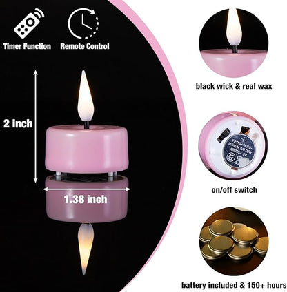 Eywamage Pink Flameless Wax Tealights with Remote Batteries, Flickering LED Tea Votive Candles Spring Easter Home Decor Set of 10