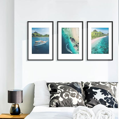 Wiscet 11x17 Picture Frame Set of 9, Display Pictures 8x12 with Mat or 11x17 without Mat, Photo Frame for Horizontal or Vertical Wall Display, Black