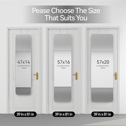 SCWF-GZ 57x16 Door Hanging Full Length Mirror, Floor Stand (Height 5.7ft just Body in1.3ft) Wall Mounted Metal Frame Rectangle Dressing Mirrors for Bedroom Bathroom Room 57 inch Silver