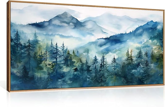 Blue Ridge Mountains Forest Framed Canvas Wall Art Set, Natural Landscape Wall Decor, Green Pine Trees Wall Painting, Woodland Artworks for Living Room, Bedroom, Dining Room-20"x40"