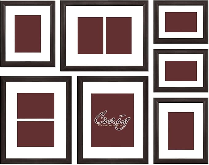 Craig Frames 23247778 Picture Frame 7-Piece Wall Set, Brown Frames, White Display Mats