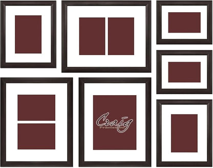 Craig Frames 23247778 Picture Frame 7-Piece Wall Set, Brown Frames, White Display Mats