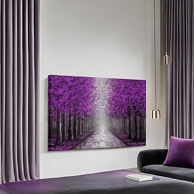 NutArtPic Purple Tree Canvas Wall Art Purple Forest Painting Fantasy Tree Artwork Nature Pictures Prints Framed For Living Room Bedroom Wall Decor 24''x36''