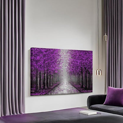 NutArtPic Purple Tree Canvas Wall Art Purple Forest Painting Fantasy Tree Artwork Nature Pictures Prints Framed For Living Room Bedroom Wall Decor 24''x36''