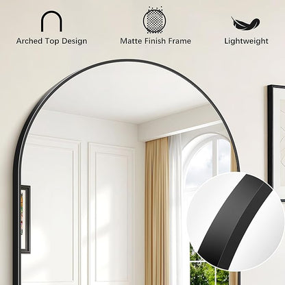 FORBATH Arched Bathroom Mirror 24x24 Inch, Black Bathroom Mirror Wall Mounted Modern Aluminum Alloy Frame Arch Mirror for Bedroom Living Room Entryway, Hanging or Leaning Against Wall