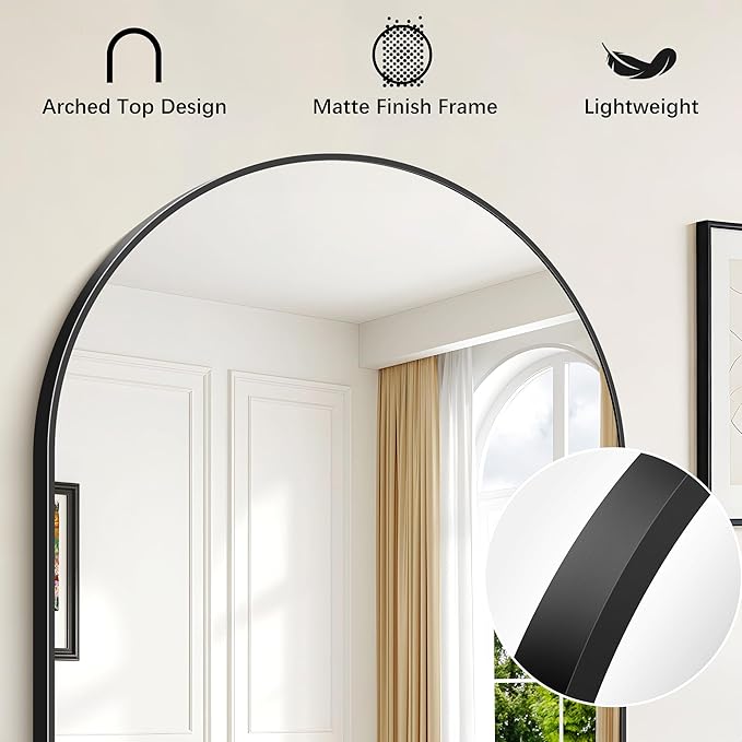 FORBATH Large Arched Wall Mirror 40x24 Inch, Black Arch Bathroom Mirror with Aluminum Frame, Arched Mirror for Dresser, Fireplace,Entryway,Home Decor,Hanging or Leaning Against Wall