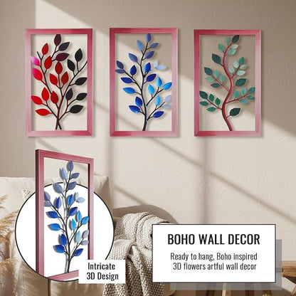 Newinhome Metal Tree Leaf Wall Decor 3 Pack, 3D Metal Leaf Boho Wall Art, Boho Wall Decor, Olive Branch Wall Art, Rustic Decor for Living Room, Bedroom, Kitchen and Bathroom, Housewarming Gifts