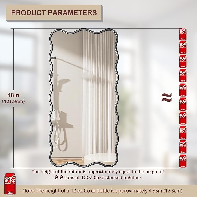 PROHOMEWARE 24 * 48" Black Bathroom Mirror for Wall,Wavy Rectangular Mirror,Vanity Mirror,Bathroom Mirrors for Wall-Mounted Metal Frame Mirror for Bedroom Entryway Living Room Farmhouse (Black)