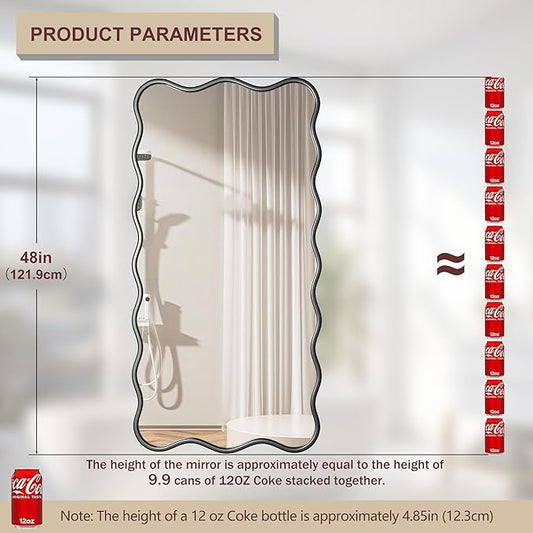 PROHOMEWARE 24 * 48" Black Bathroom Mirror for Wall,Wavy Rectangular Mirror,Vanity Mirror,Bathroom Mirrors for Wall-Mounted Metal Frame Mirror for Bedroom Entryway Living Room Farmhouse (Black)