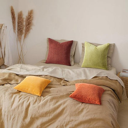 Topfinel Decorative Throw Pillow Covers Cushion Cases, Set of 4 Soft Velvet Modern Double-Sided Designs, Mix and Match for Home Decor, Pillow Inserts Not Included (12x12 inch, Yellow/Orange)