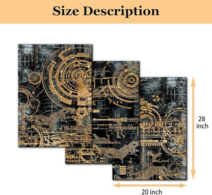 Pacimo 3 Pieces Abstract Canvas Wall Decor Electronic PC Motherboard Circuit Collage Abstract Technology Digital Art Modern Artwork Alternative Urban Shapes Framed Wall Art - 20"x28"x3 Panels