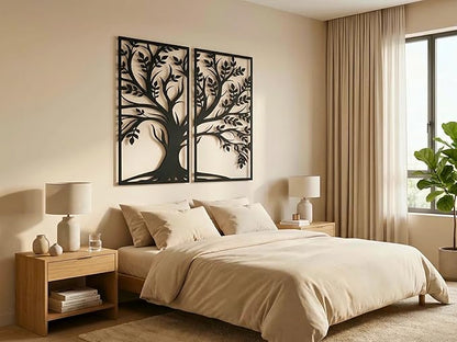 VAILLA Tree of Life Wood Wall Art Decor Set of 2 Wall Hanging Sculpture Modern Wall Home Decoration 3D Textured Sculptures for Living Room Bedroom Office Dinnig Room 2 Panels Family Tree Wall Hangings