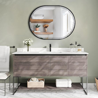 POZINO Oval Beveled Mirror, 22"x30" Bathroom Vanity Mirror Over Sink, Pill Shaped Capsule Wall Mounted Mirrors, Modern Oblong Mirrors for Living Room Bedroom Entryway, Hangs Vertically or Horizontally