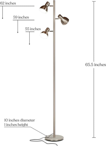 Brightech Ethan Dimmable Floor Lamp for Bedroom Reading & Living Room Decor - Modern LED Tall Tree Lamp for Offices - Nickel