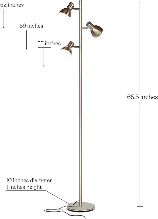 Brightech Ethan Dimmable Floor Lamp for Bedroom Reading & Living Room Decor - Modern LED Tall Tree Lamp for Offices - Nickel