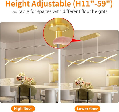 Modern LED Ceiling Pendant Light, 39IN Gold Modern Chandelier with Remote Control 3000k-6500K Adjustable Color Temperature, Aluminum Island Lighting Lamp for Dining Room, Living Room, Island