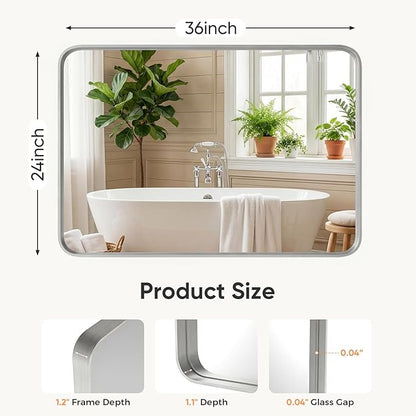 NEWBULIG 24"x36" Sliver Wall Mirror, Bathroom Mirrors for Over Sink, Matte Metal Framed Vanity Mirror with Tempered Glass, Entryway, Living Room, Bedroom