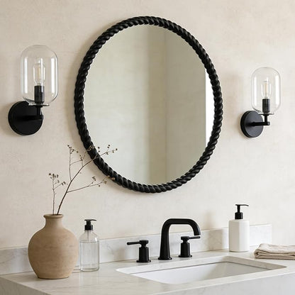 WallBeyond 30" Round Mirror with Rope-Design Frame, Large Circle Wall Mirror for Bathroom, Bedroom, Entryway & Living Room, Black