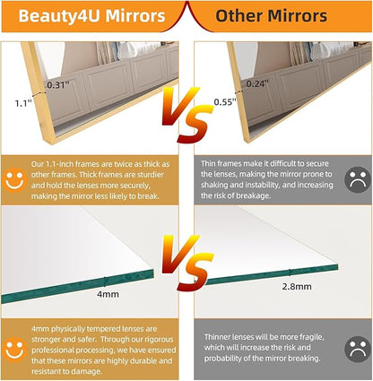 Beauty4U 59" x 16" Tall Full Length Mirror with Stand, Gold Wall Mounting Full Body Mirror, Metal Frame Full-Length Tempered Mirror for Living Room, Bedroom