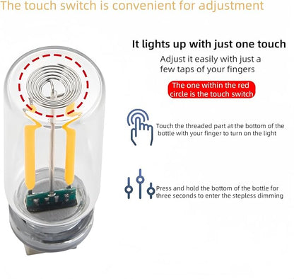USB Lights for Car Touch Dimmer - Vintage Atmosphere Lamp - Portable Mini Glass Bottle LED Bulb for Ambient Lighting in Vehicle, Bedroom, Camping (Green)