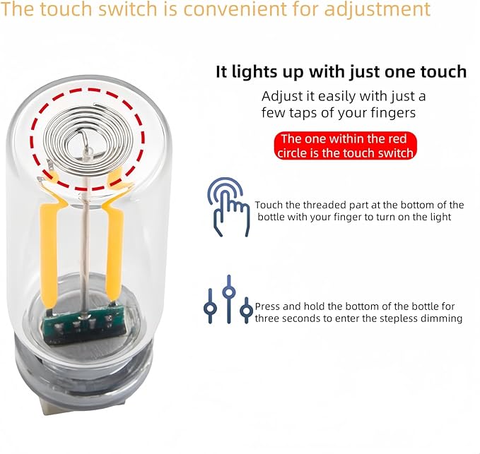 Car USB Lights Touch Control Dimmable - Retro Glass Bottle LED Night Light - Super Bright Portable Ambient Lamp for Car, Home, Office, Travel (White)