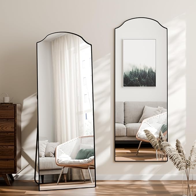 BEAUTYPEAK Full Length Mirror, Full Body Mirrors with Unique Arched Design, 65"x24" Floor Mirror with Aluminum Alloy Frame, Standing Hanging or Leaning for Bedroom and Living Room, Black
