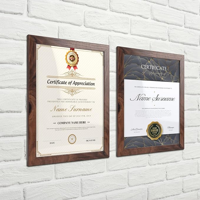 Giftgarden 8.5x11 Picture Frame Brown Set of 12, Multi Rustic Walnut Wood-Color 8.5 x 11 Frames Bulk for Award Certificate Document Diploma, Wall or Tabletop Display