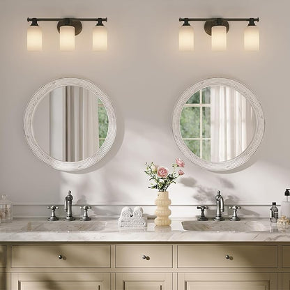 ULIKE Round Mirror for Bathroom 24x 24 Inch, Farmhouse Rustic Wood Frame Wall Mirror, White Vanity Circle Mirror for Bedroom Living Room Entryway Decor