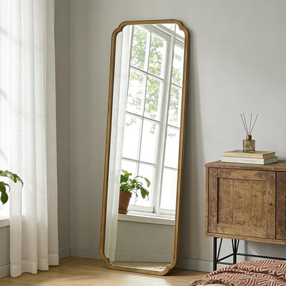 HOMECOOKIN Full Length Mirror Wall Mounted, Rustic Wooden Frame Floor Mirror, Rounded Corner Large Full Body Mirror for Bedroom,Dressing Room， Leaning or Hanging Against Wall (Natural, 71" L x 24" W)