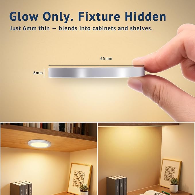 V4light LED Puck Lights 4 Pack, 6mm Ultra-Thin Plug in Under Cabinet Lighting with Touch Dimmer, Adjustable Color Temp(2700K-6500K), Easy Installation for Kitchen, Pantry, Closet, Bedroom (Grey)