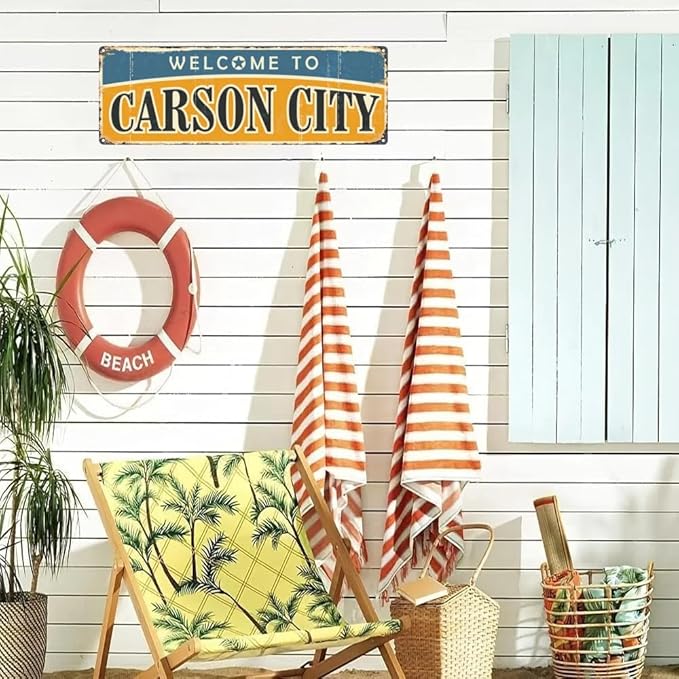 Welcome to US City Metal Wall Decor CARSON CITY Metal Tin Sign Decorative Plaque Farmhouse Country Home Decor 4" X 16"