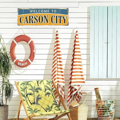 Welcome to US City Metal Wall Decor CARSON CITY Metal Tin Sign Decorative Plaque Farmhouse Country Home Decor 4" X 16"