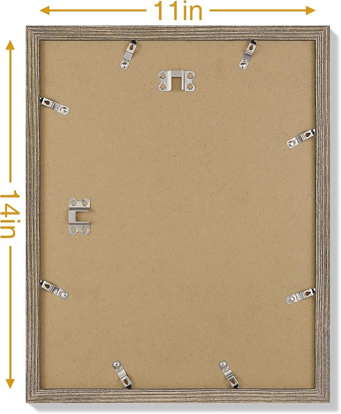 Vittanly 11x14 Picture Frames Set of 9, Display 8x10 Pictures with Mat or 11x14 without Mat, Photo Frames for Wall or Tabletop with Plexiglass, Engineered Wood, Grayish Brown