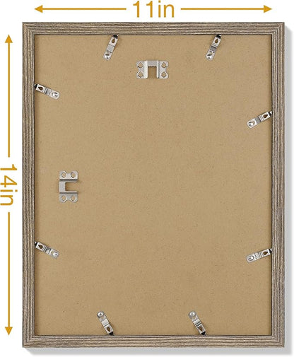 Vittanly 11x14 Picture Frames Set of 9, Display 8x10 Pictures with Mat or 11x14 without Mat, Photo Frames for Wall or Tabletop with Plexiglass, Engineered Wood, Grayish Brown