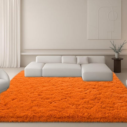 Large 9x12 Area Rug for Living Room, Soft Shag Rugs for Bedroom, Non-Slip Ultra Fluffy Rug,Modern Plush Carpet for Girls Boys Kids Room Dorm,Fuzzy Rug for Home Decor Aesthetic,Orange