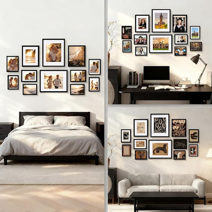 Egofine Picture Frame Set 12 Pack, Picture Frames Collage Wall Decor with Two 11x14, Two 8x10, Four 5x7, Four 4x6, Photo Frames for Wall and Tabletop, Made of Solid Wood, Covered by Plexiglass, Black