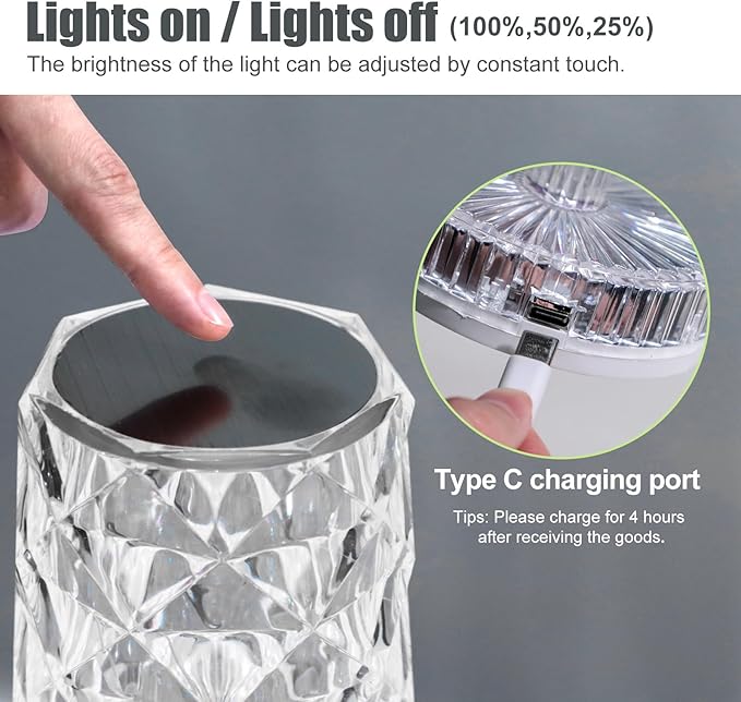 oneleaf Table Lamp Crystal RGB Modern LED Cordless,Rechargeable Battery Touch Desk lamp with Remote Control, Night Light for Couple Dinner/Restaurant/Bedroom/Camp (D-Light)
