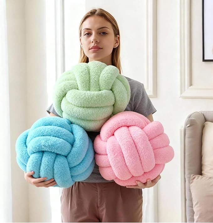 Knot Pillow Ball Plush - Decorative Throw Pillows for Bed Relieve Stress, Round Knot Cushion for Sofa Decor Pet Toy, Pink 12 inch