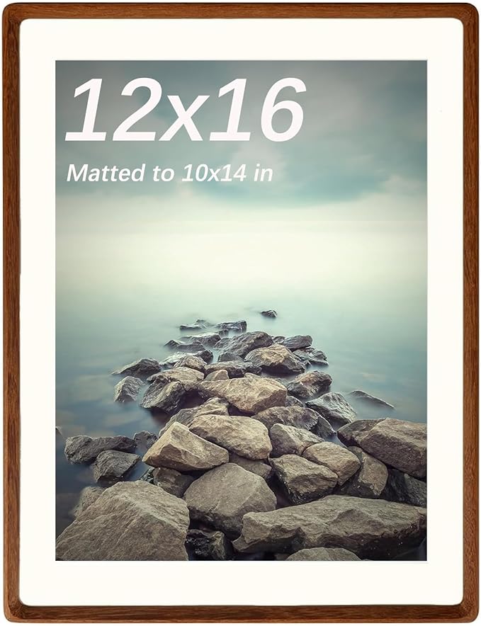 FLECHAZO Solid Walnut 12x16 Frame, Natural Wood 12x16 Picture Frame with Mat for 10x14 Photos, Gallery Wall Poster Frame for Tabletop and Wall Mounting Display