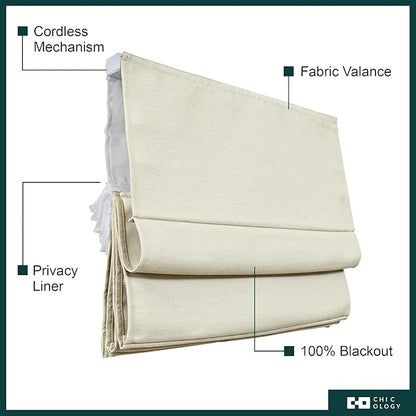 CHICOLOGY Cordless Roman Shade Window Treatment, Room Darkening Privacy Liner, True-to-Size No Deduction, Inside/Outside/Ceiling Mount, Cordless for Kids & Pets, 34" W x 64" H, Del Mar Moon Shell