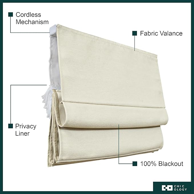 CHICOLOGY Cordless Roman Shade Window Treatment, Room Darkening Privacy Liner, True-to-Size No Deduction, Inside/Outside/Ceiling Mount, Cordless for Kids & Pets, 27" W x 64" H, Del Mar Moon Shell
