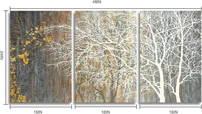 Yihui Arts Brown Canvas Wall Art - Tree Couples Paintings with Gold Foil - 3 Panels Abstract Forest Pictures for Farmhouse Bedroom Bathroom Living Room Decor