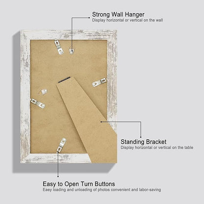 iRahmen 6x9 Picture Frame Set of 2, Distressed White Frame with HD Glass, Wood Rustic Photo Frames for Horizontal or Vertical Tabletop and Wall Mounting