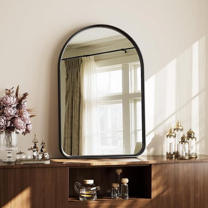 Easly 30"x20" Arched Bathroom Mirror - Modern Black Mirror for Wall with Rounded Corners, Bathroom Mirror for Vanity, Aluminum Alloy Framed Mirror - for Living Room, Bedroom, Cloakroom