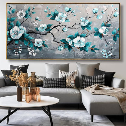 Wall Art Rustic Flowers Wall Decor Nature Wall Art Plum Blossom Canvas Painting for Bedroom Living Room Dining Room Home Office Decor 20"x40" with Framed