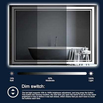 40x30 Inch LED Bathroom Mirror with Lights, Backlit and Front Lighted Bathroom Mirrors for Wall, Anti-Fog Dimmable Memory Shatterproof LED Vanity Mirror for Bathroom