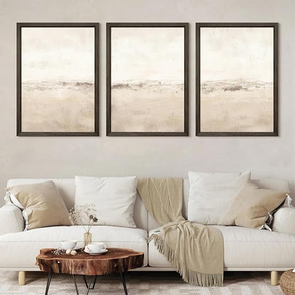 Baccone Beige Abstract Wall Art Set of 3 Neutral Canvas Wall Art Prints Boho Abstract Picture Modern Abstract Art Wall Decor Minimalist Artwork for Living Room Bedroom Decor 12x16 Inch Wood Framed