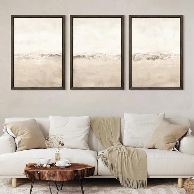 Baccone Beige Abstract Wall Art Set of 3 Neutral Canvas Wall Art Prints Boho Abstract Picture Modern Abstract Art Wall Decor Minimalist Artwork for Living Room Bedroom Decor 16x24 Inch Wood Framed