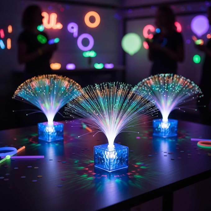 Amylove Mini Fiber Optic Lamp Bulk LED Light Color Changing Table Centerpiece Glow in The Dark Party Favors Supplies for Wedding Graduation Prom Birthday Disco Dance Decorations(6 Inch,Blue)
