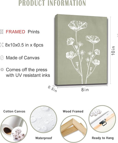Drsoum Botanical Wall Art Framed Boho Wall Art Decor Wooded Minimalist Vintage Print Modern Rustic Farmhouse Home Kitchen Decor 8x10inx6pcs